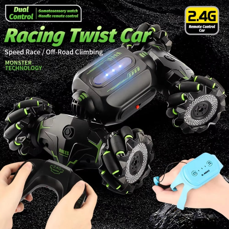 Children RC Car Toy Lights Electric Gesture Sensor Remote Control Twisting Stunt Car, Color: Green Dual RC(1:12) by bashfashion