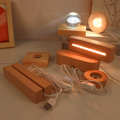LED Light Solid Wood Luminous Base for Resin Art Acrylic Glass Lights Rectangular 18cm(Warm Light) by bashfashion