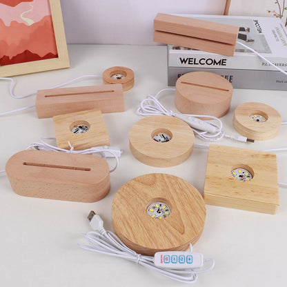 LED Light Solid Wood Luminous Base for Resin Art Acrylic Glass Lights Round 10x2cm(Three-color Light) by bashfashion