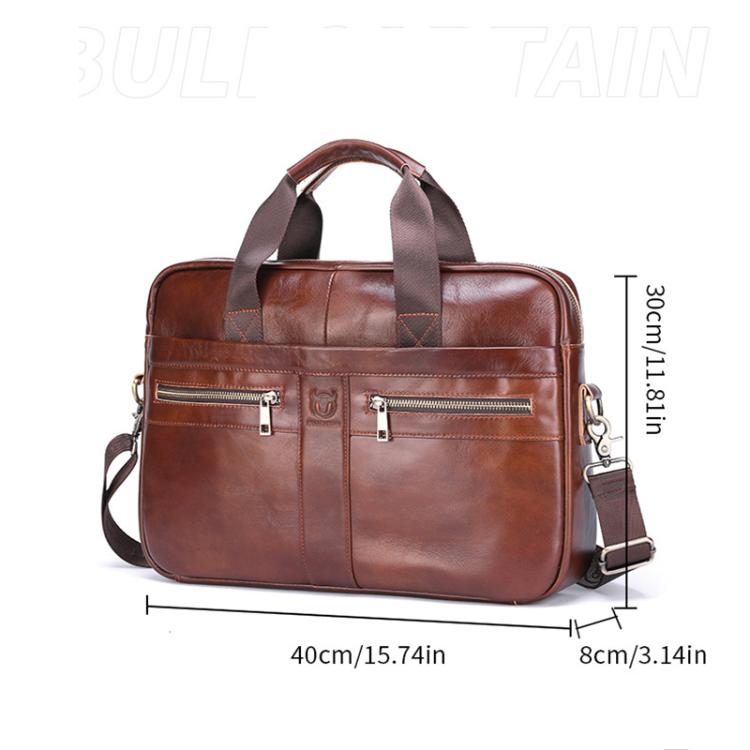BULL CAPTAIN 054 Large Capacity Retro Business Top Layer Cowhide Hand-held Briefcase(Coffee Metal) by BULL CAPTAIN