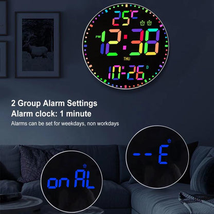 11.6-Inch RGB Wall Clock With Remote Control Multi-Functional Alarm Clock Bamboo+Cloth by bashfashion