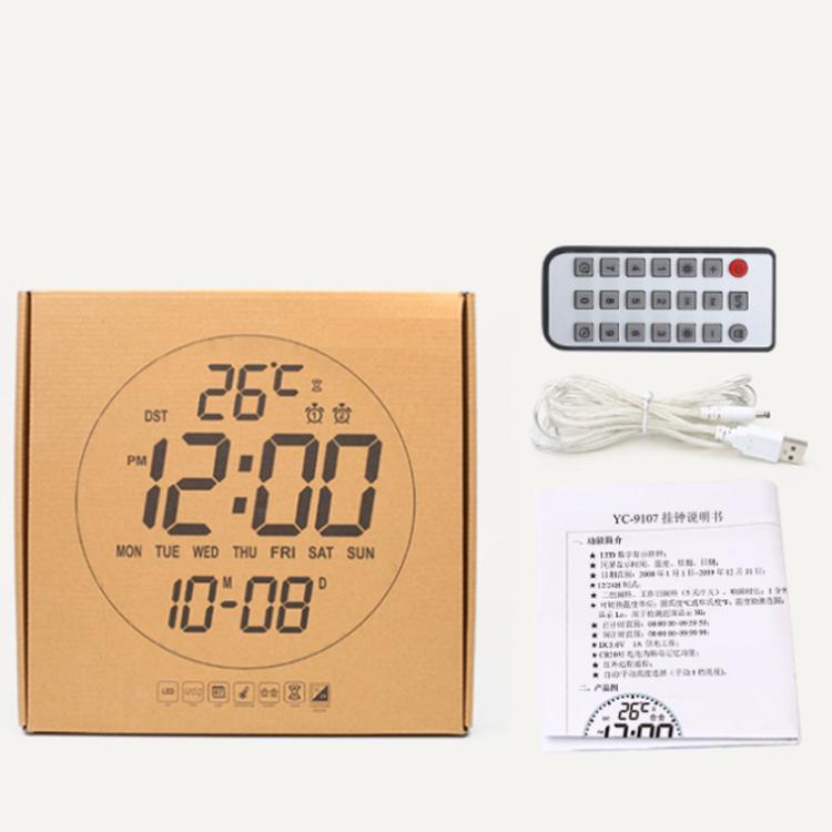 11.6-Inch White Light Wall Clock With Remote Control Multi-Functional Alarm Clock Bamboo+Cloth by bashfashion