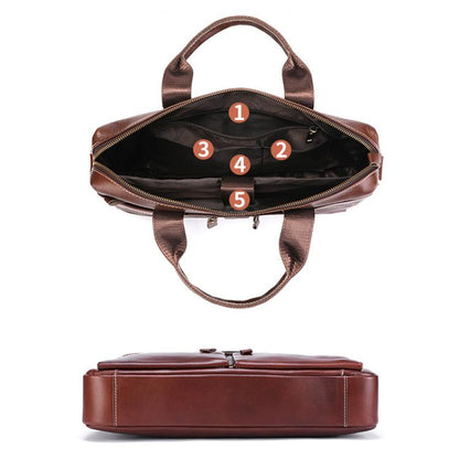 BULL CAPTAIN 056 Large Capacity Top Layer Cowhide Retro Business Hand-Held Briefcase(Black) by BULL CAPTAIN