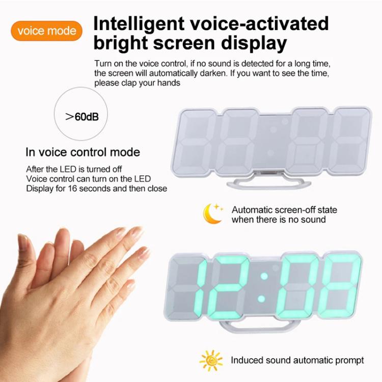 RGB Color Changing 3D Digital Clock With Voice Control, Adjustable Brightness, Temperature Display & Remote, Spec: Ordinary White by bashfashion