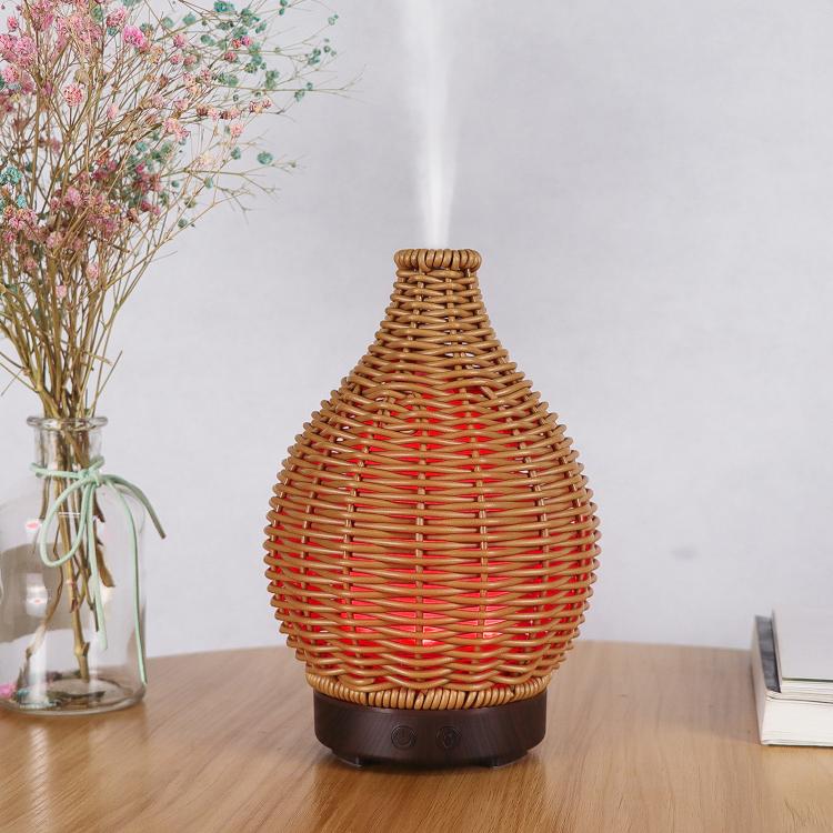 5V USB 100ML Hollow Rattan Ultrasonic Humidifier & Aromatherapy Diffuser with 7-Color LED Lights(Light Wood Grain) by bashfashion