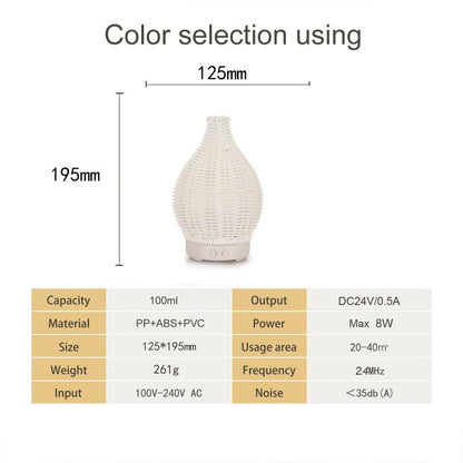 24V EU Plug 100ML Hollow Rattan Ultrasonic Humidifier & Aromatherapy Diffuser with 7-Color LED Lights(Light Wood Grain) by bashfashion
