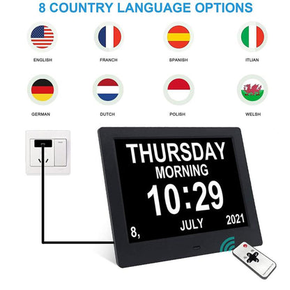 10-Inch Digital Clock With Voice Time Announcement, Auto DST Adjustment, 20 Custom Alarms, 8 Medication Reminders US Plug Black by bashfashion