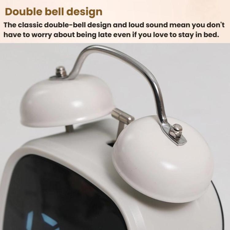 Loud Metal Powerful Ringing Clock LED Multifunction Clock, Color: White Shell White Light by bashfashion